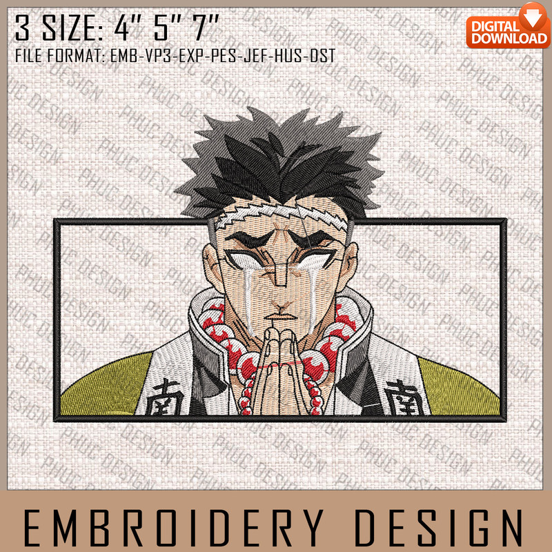 Gyomei Embroidery Files, Demon Slayer, Anime Inspired Embroidery Design, Machine Embroidery Design.jpg