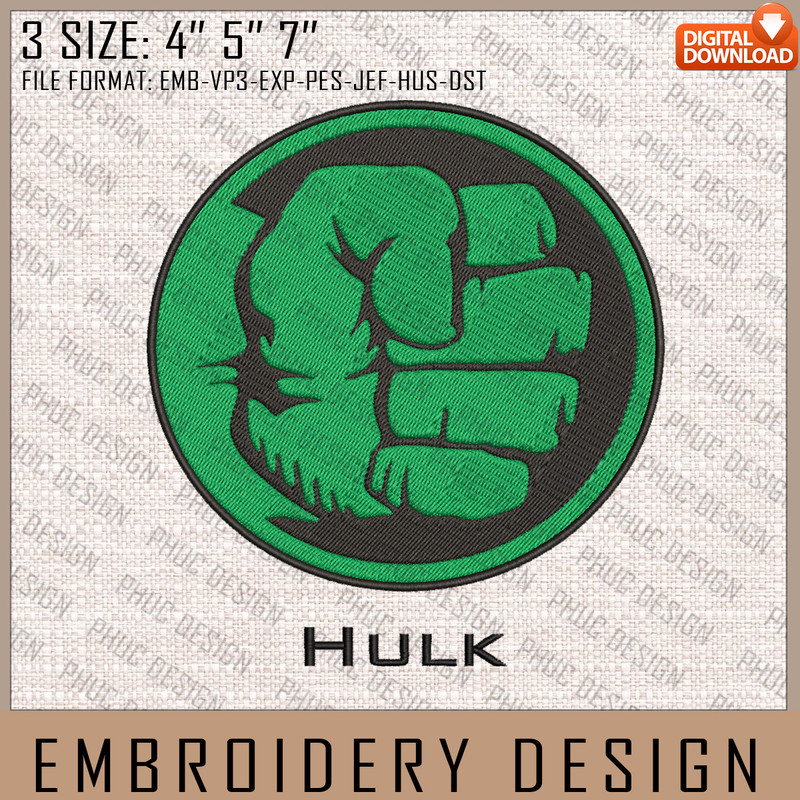 Hulk Embroidery Files, Marvel Comics, Movie Inspired Embroidery Design, Machine Embroidery Design.jpg