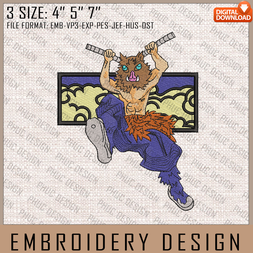 Inosuke Embroidery Files, Nike Embroidery, Demon Slayer, Anime Inspired Embroidery Design, Machine Embroidery Desig.jpg