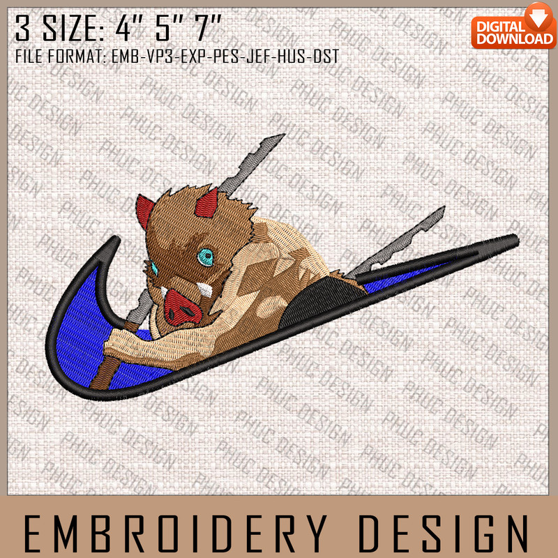 Inosuke Nike Embroidery Files, Nike Embroidery, Demon Slayer, Anime Inspired Embroidery Design, Machine Embroidery Desig.jpg