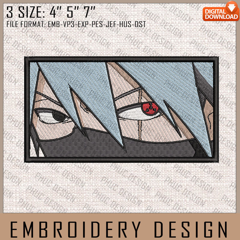 Kakashi Embroidery Files, Naruto, Anime Inspired Embroidery Design, Machine Embroidery Design 4.jpg
