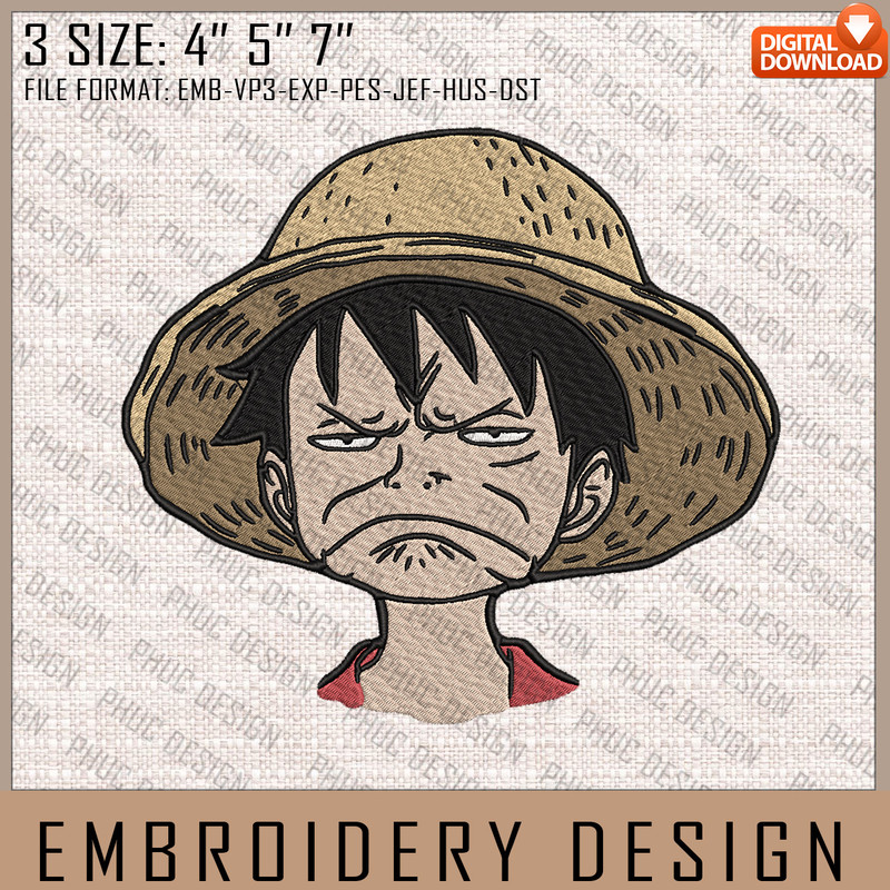 Luffy Embroidery Files, One Piece, Anime Inspired Embroidery Design, Machine Embroidery Design 11.jpg