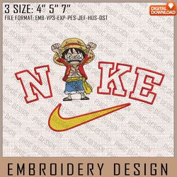 Luffy Nike Embroidery Files, Nike Embroidery, One Piece, Anime Inspired Embroidery Design, Machine E198