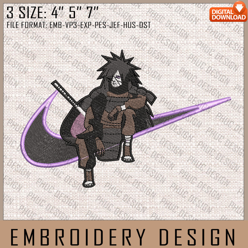 Madara Nike Embroidery Files, Nike Embroidery, Naruto, Anime Inspired Embroidery Design, Machine Embroidery Design.jpg