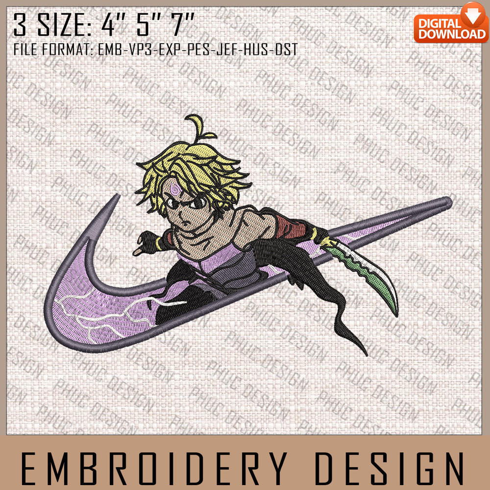 Meliodas Nike Embroidery Files, Nike Embroidery, Nanatsu no Taizai, Anime Inspired Embroidery Design, Machine Embroidery.jpg