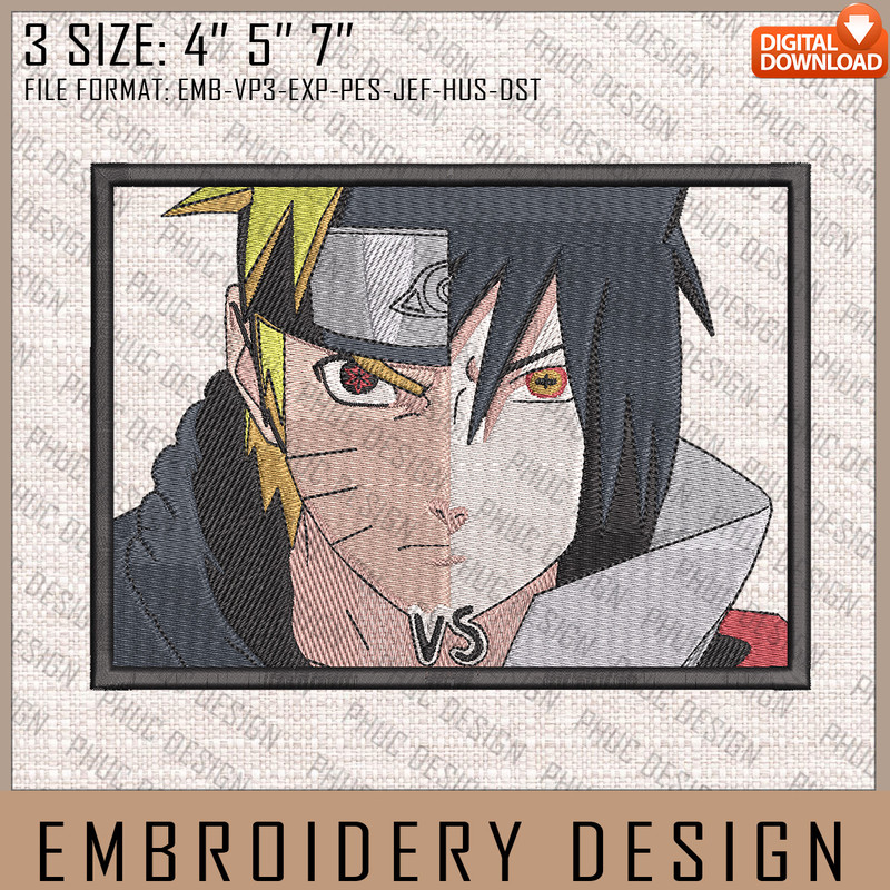 Naruto Vs Sasuke Embroidery Files, Naruto, Anime Inspired Embroidery Design, Machine Embroidery Design.jpg