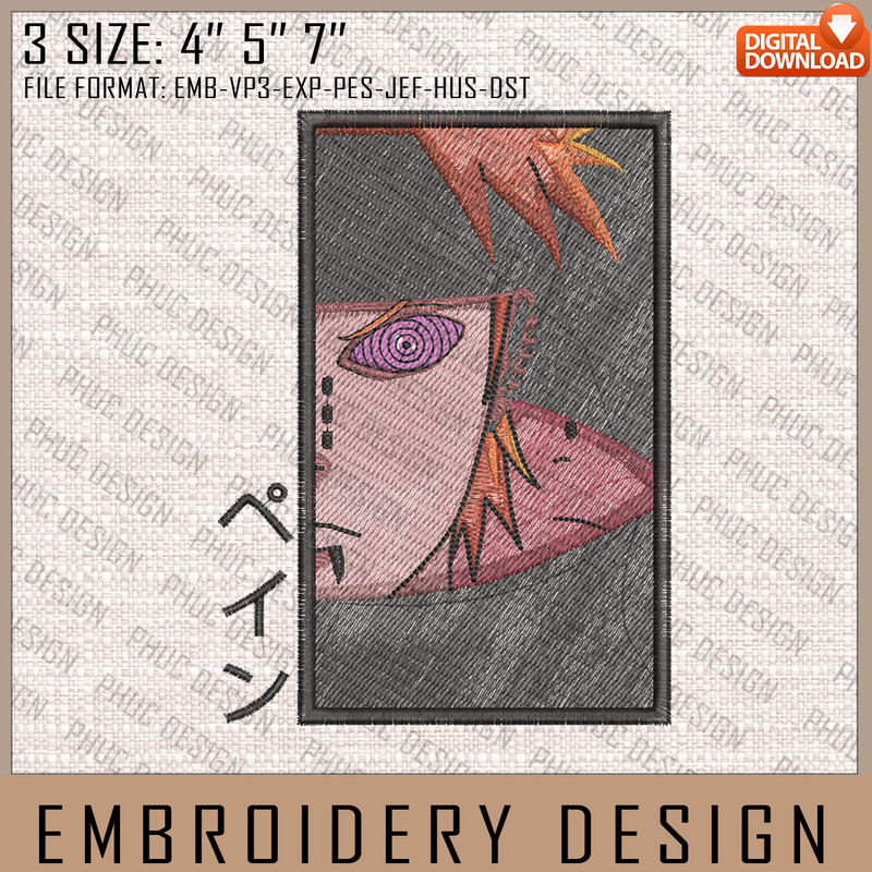 Pain Embroidery Files, Naruto, Anime Inspired Embroidery Design, Machine Embroidery Design.jpg