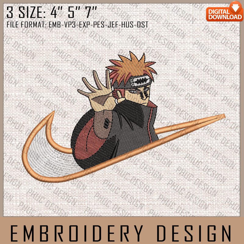 Pain Nike Embroidery Files, Nike Embroidery, Naruto, Anime Inspired Embroidery Design, Machine Embroidery Design.jpg