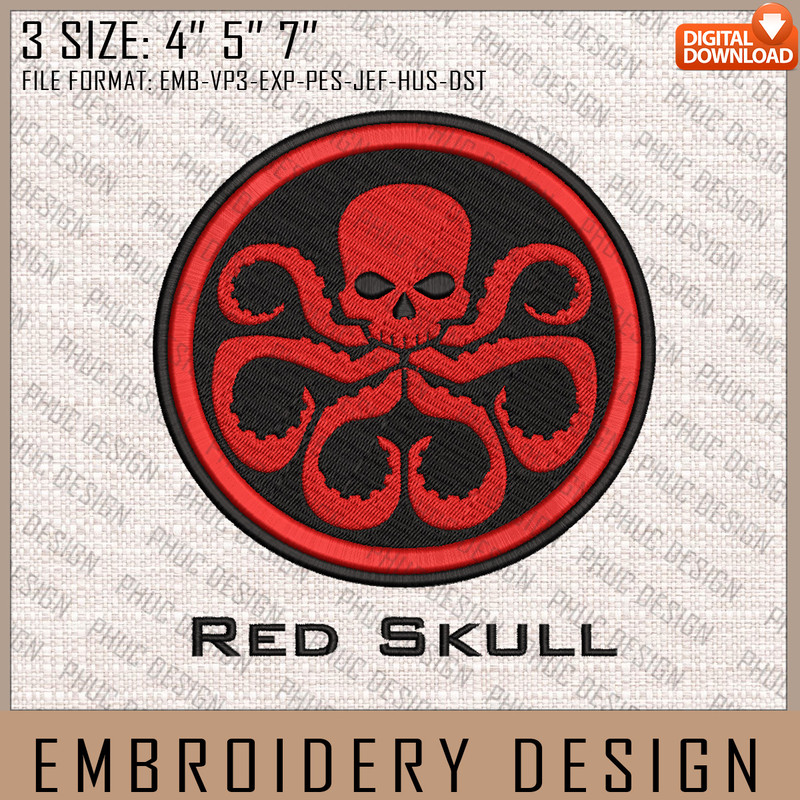 Red Skull Embroidery Files, Marvel Comics, Movie Inspired Embroidery Design, Machine Embroidery Design.jpg