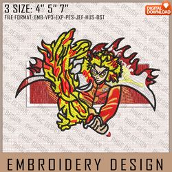 rengoku embroidery files, demon slayer, anime inspired embroidery design, machine embroidery design 265