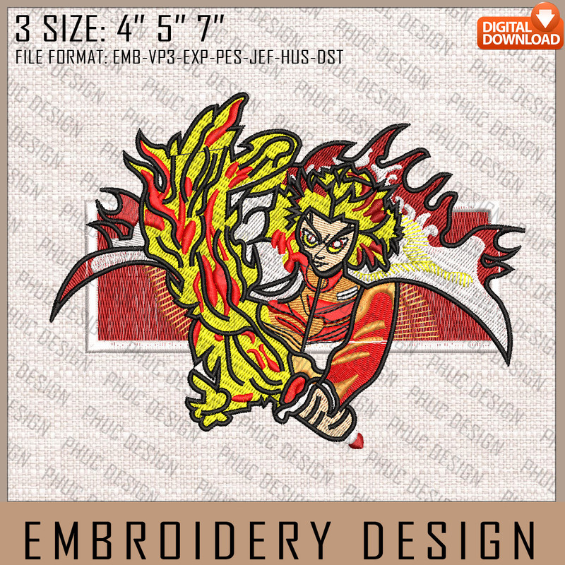 Rengoku Embroidery Files, Demon Slayer, Anime Inspired Embroidery Design, Machine Embroidery Design 4.jpg