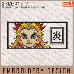 rengoku embroidery files, demon slayer, anime inspired embroidery design, machine embroidery design 267