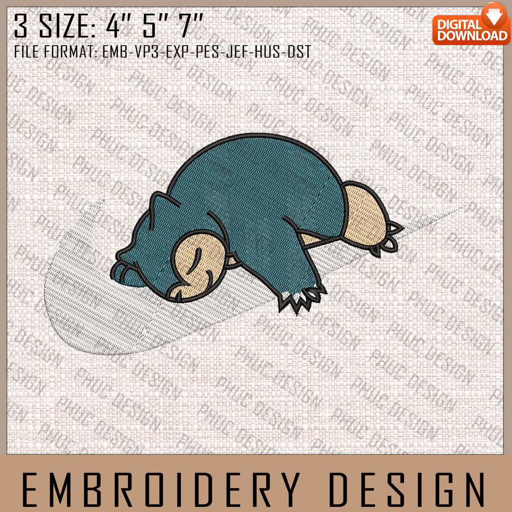 Snorlax Nike Embroidery Files, Nike Embroidery, Pokemon, Anime Inspired Embroidery Design, Machine Embroidery Design.jpg
