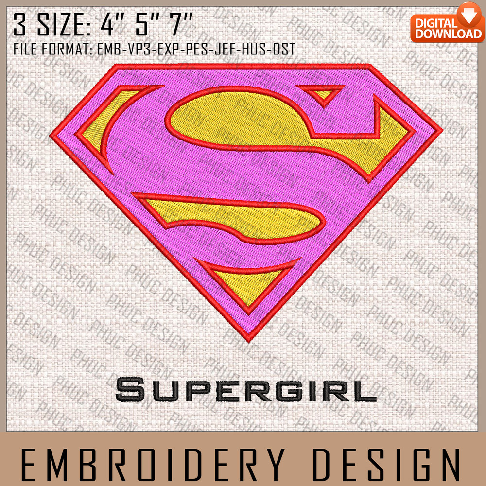 Supergirl Embroidery Files, DC Comics, Movie Inspired Embroidery Design, Machine Embroidery Design.jpg