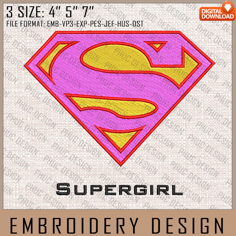 Supergirl Embroidery Files, DC Comics, Movie Inspired Embroidery Design, Machine Embroidery Design.jpg
