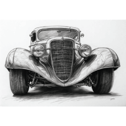 classic hot rod pencil sketch - printable art