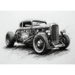 classic hot rod pencil sketch1 - printable art