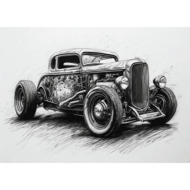 Classic Hot Rod Pencil Sketch1 Printable Art 0