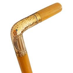 walking cane in wood and with handle in sterling silver and rolled gold plated rgp made in england