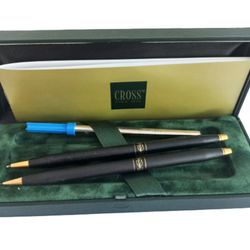 cross classic century lady set ball point & pencil pen black and gold trims in gift box