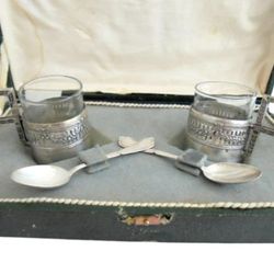 Lea & Clark silver coffee set cups and spoons Birmingham George IV