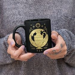 aquarius zodiac mug: perfect astrology gift for her january-february birthday black & gold cup