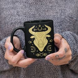 taurus mug zodiac gifts: astrology & horoscope birthday gift for her - may april cup black & gold coffee mug