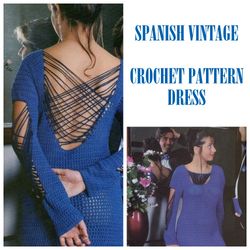 Digital | Vintage Crochet Pattern Dress Franjas | Summer Dress, Evening Dress, Beach Dress | Spanish PDF Template