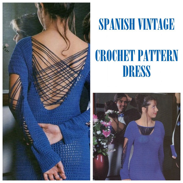 Digital  Vintage Crochet Pattern Dress Franjas  Summer Dress, Evening Dress, Beach Dress  Spanish PDF Template.jpg
