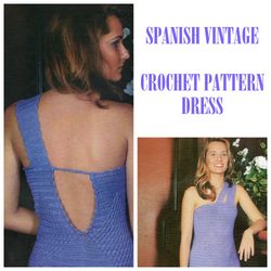 Digital | Vintage Crochet Pattern Dress Lilas Franjas | Summer Dress, Evening Dress, Beach Dress | Spanish PDF Template
