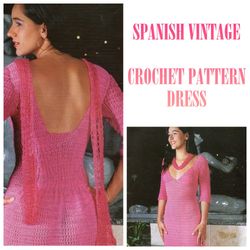 Digital | Vintage Crochet Pattern Dress Manga | Summer Dress, Evening Dress, Beach Dress | Spanish PDF Template