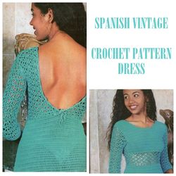 Digital | Vintage Crochet Pattern Dress Mangas | Summer Dress, Evening Dress, Beach Dress | Spanish PDF Template
