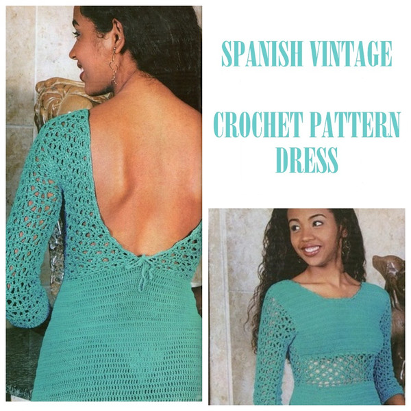 Digital  Vintage Crochet Pattern Dress Mangas  Summer Dress, Evening Dress, Beach Dress  Spanish PDF Template.jpg