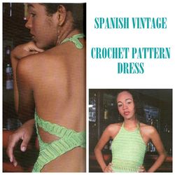 Digital | Vintage Crochet Pattern Dress Verde Claro | Summer Dress, Evening Dress, Beach Dress | Spanish PDF Template