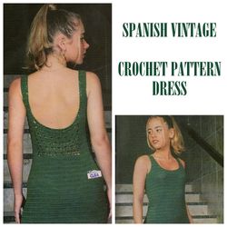 Digital | Vintage Crochet Pattern Dress Verde Escuro | Summer Dress, Evening Dress, Beach Dress | Spanish PDF Template