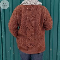 Women's crochet sweater with braid pattern on the back, PDF crochet pattern, crochet braid pattern, crochet back pattern