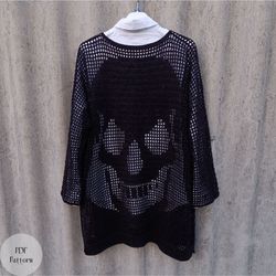 Crochet skull mesh sweater in cotton any size, PDF pattern