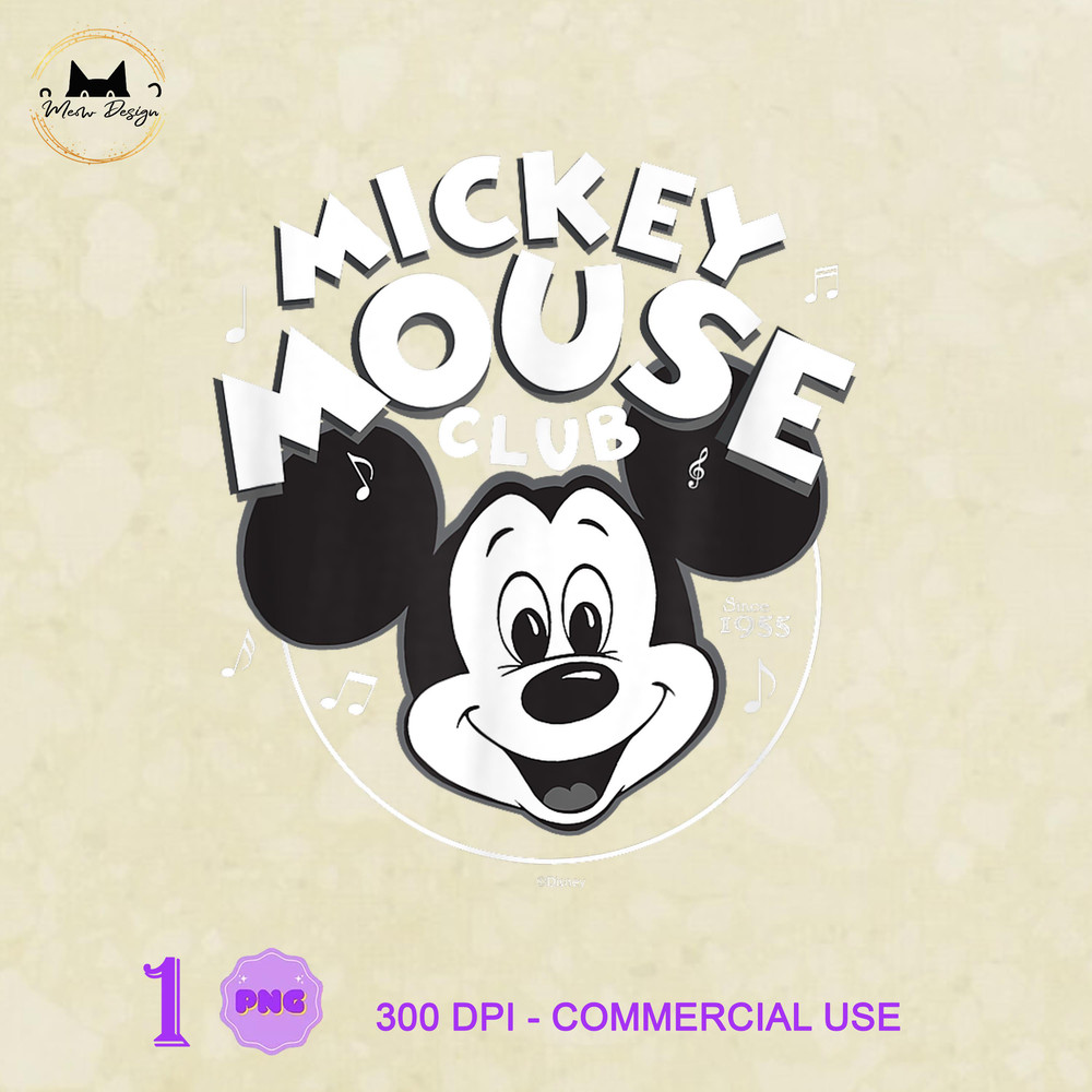 MK23032379 Disney 100 Mickey Mouse Club Logo Black & White Retro D100, Mickey PNG, Disney Mickey PNG, Disney PNG.jpg