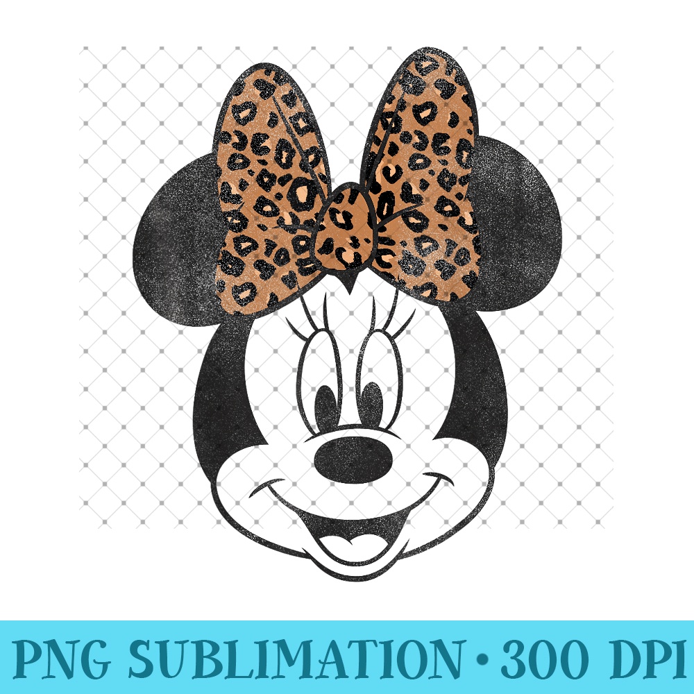 Disney Minnie Mouse Distressed Vintage Leopard Bow Portrait - PNG Instant Download - High Quality