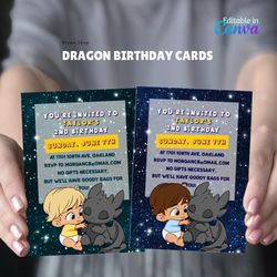 How to train dragon birthday invitation Self-editable birthday invitation in Canva. Instant download