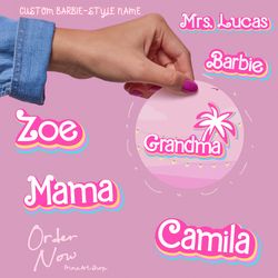 Personalized Barbie style name inscription for stickers, t shirt. Glamour gradient sticker with your name.