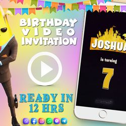 Gamers birthday video invitation for boy or girl, 4Nite animated kid's birthday party invite