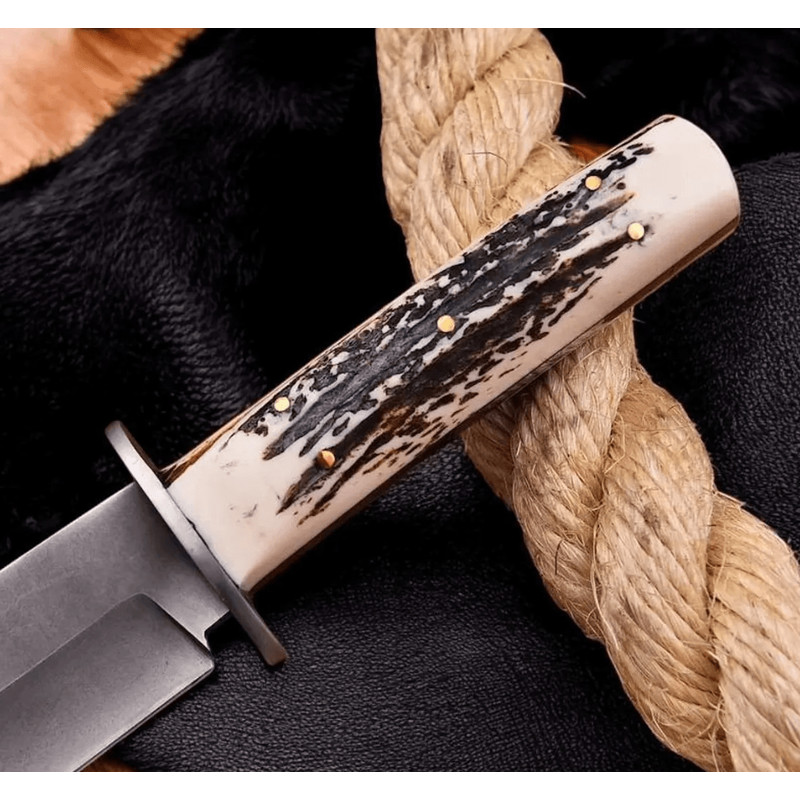 14 Forged J2 Steel Bowie Knife Stag Horn Handle Full Tang Survival Knife Leather Sheath 2