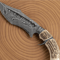 Damascus Hunting Bowie Knife Genuine Stag Antler Handle Full Tang Outdoor Survival Knife With Lea 1