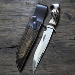13 handcrafted d2 steel bowie knife with deer horn handle bushcraft outdoor knife leather sheath