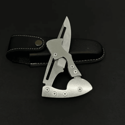 7.5 inch stainless steel folding pocket knife with leather sheath hunting outdoor gift