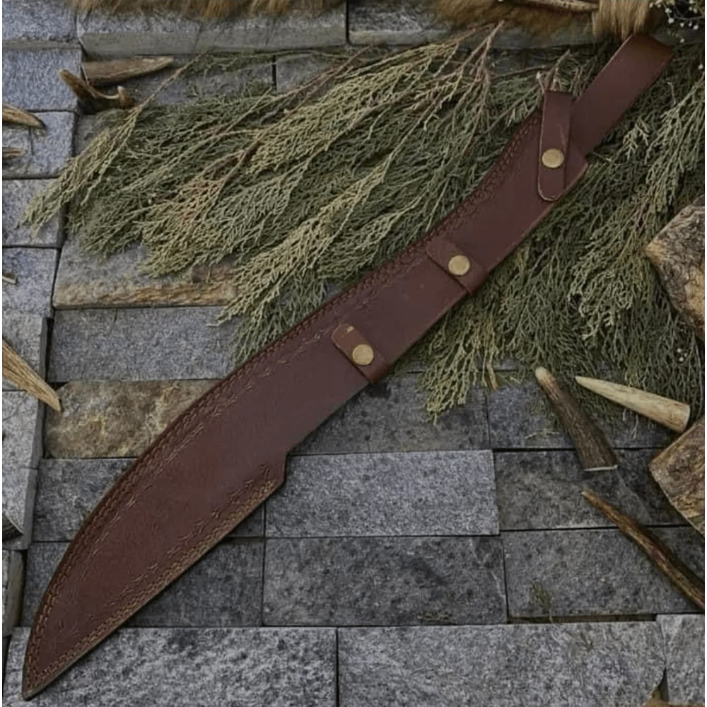 Handmade Damascus Steel Bowie Knife Rosewood Handle Leather Sheath 0