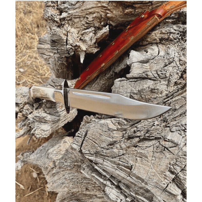 Handmade D2 Steel Bowie 18 Overall D2 Horn Handle Free Leather Sheath Outdoor Enthusiasts Gro 0