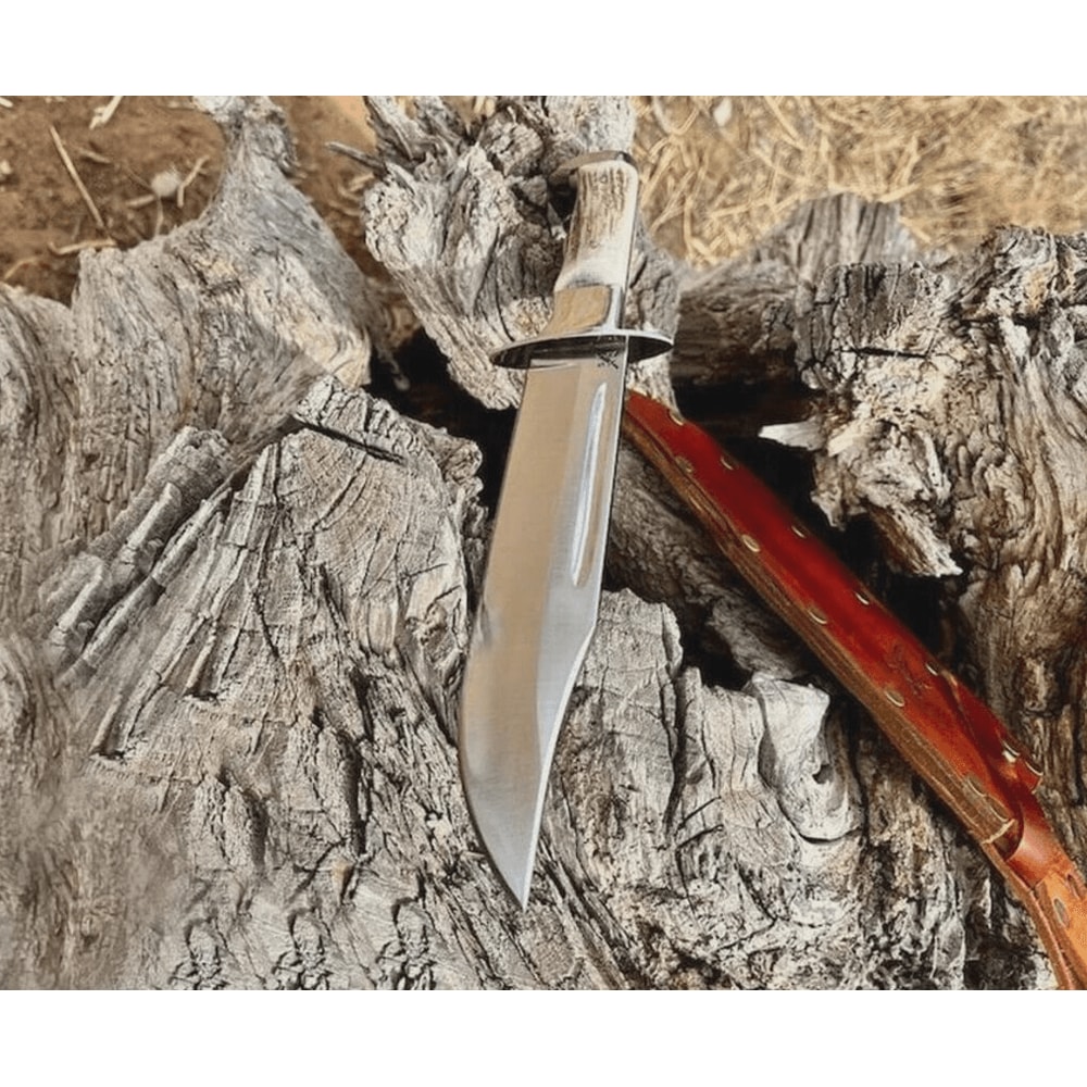 Handmade D2 Steel Bowie 18 Overall D2 Horn Handle Free Leather Sheath Outdoor Enthusiasts Gro 1