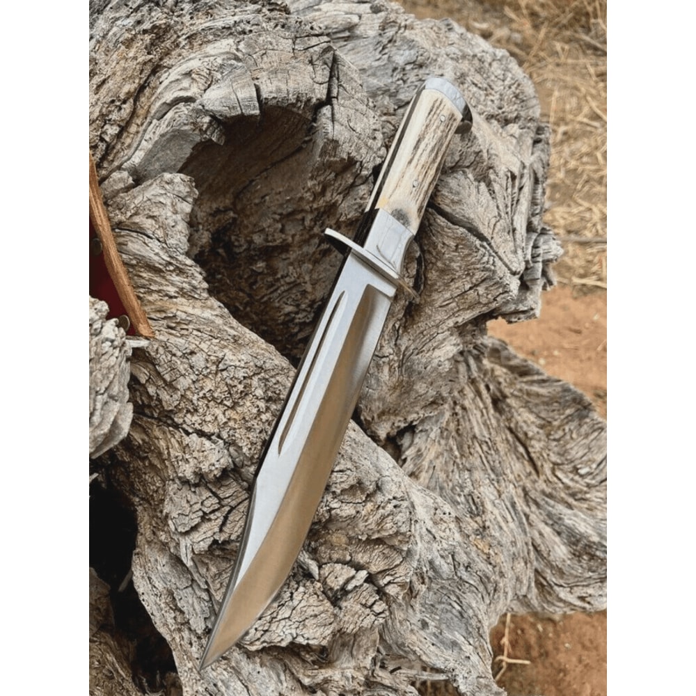 Handmade D2 Steel Bowie 18 Overall D2 Horn Handle Free Leather Sheath Outdoor Enthusiasts Gro 2